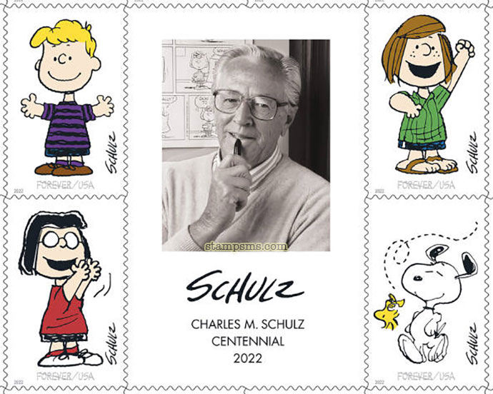 美国9月30日发行《查尔斯·舒尔茨》花生漫画人物邮票