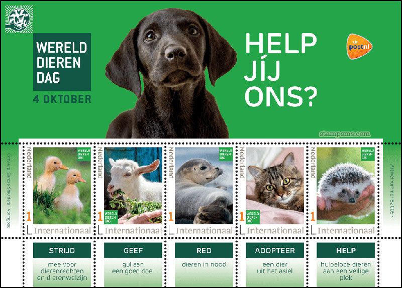 荷兰10月4日发行《世界动物日》邮票