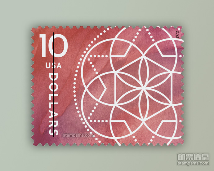 美国2月24日发行《花卉几何图形》高值普通邮票