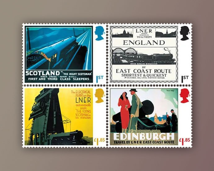 英国3月9日发行《“飞天苏格兰人号”蒸汽火车诞生100周年》邮票